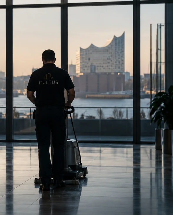 Cultus Mitarbeiter bei der Reinigung eines modernen Gebäudes